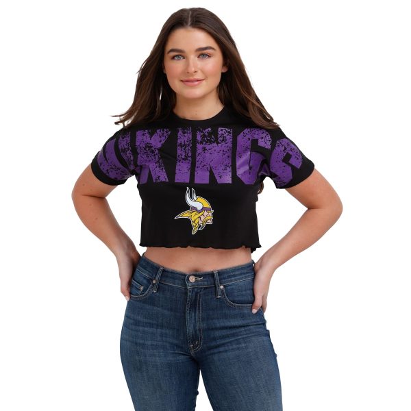Minnesota Vikings NFL Womens Distressed Wordmark Crop Top For Cheap