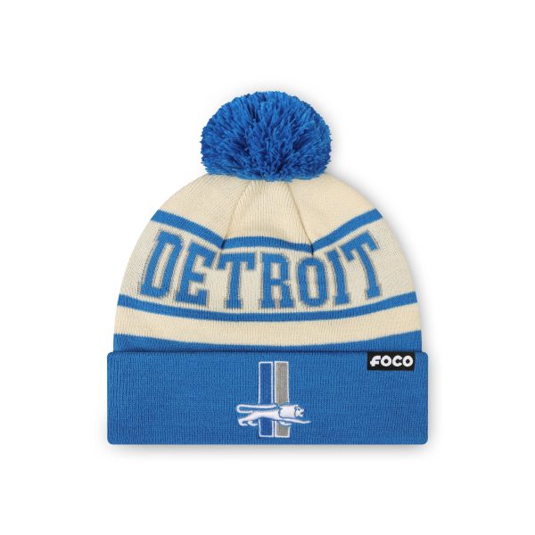 Detroit Lions NFL Cream Heritage Stripe Retro Logo Pom Beanie Hot on Sale