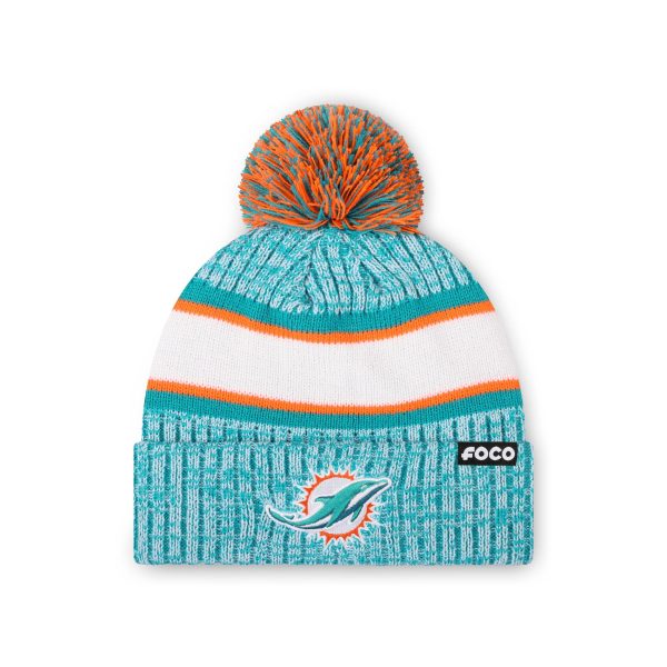 Miami Dolphins NFL Heather Team Stripe Lined Pom Beanie Online now