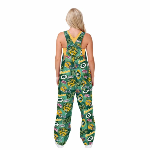 Green Bay Packers NFL Womens Historic Print Bib Overalls Discount - Image 2