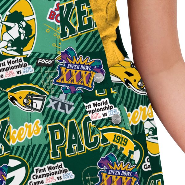 Green Bay Packers NFL Womens Historic Print Bib Overalls Discount - Image 5