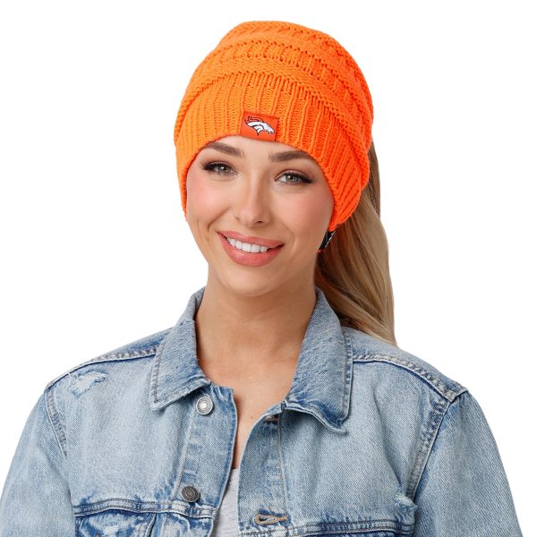 Denver Broncos NFL Womens Solid Ponytail Beanie For Discount - Image 3
