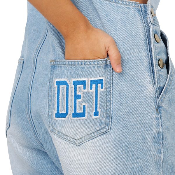 Detroit Lions NFL Womens Big Logo Denim Bib Shortalls (PREORDER - SHIPS LATE MAY) Online - Image 5