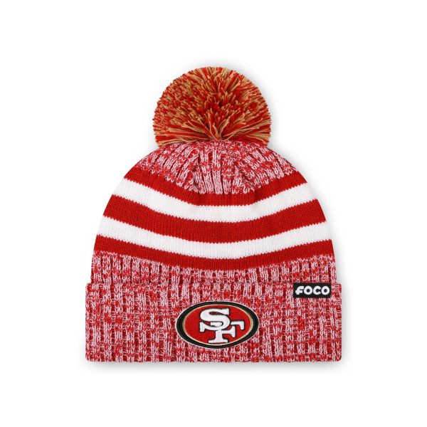 San Francisco 49ers NFL Heather Team Stripe Lined Pom Beanie For Sale