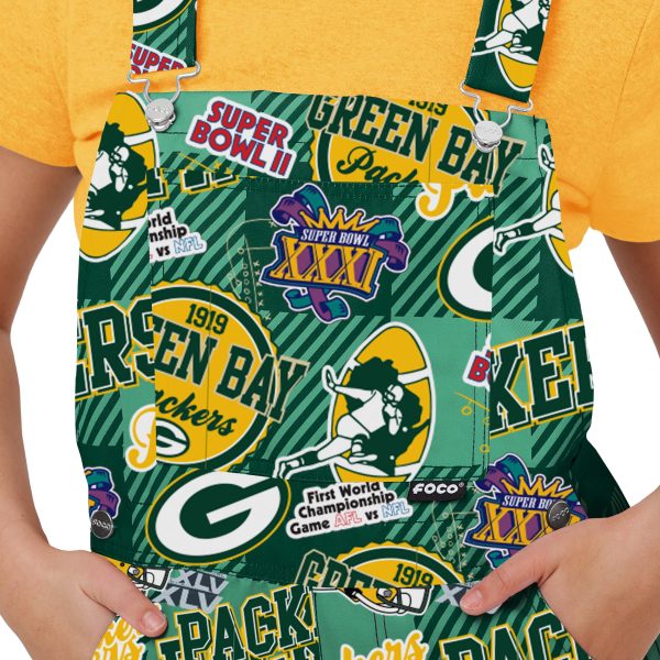 Green Bay Packers NFL Womens Historic Print Bib Overalls Discount - Image 4