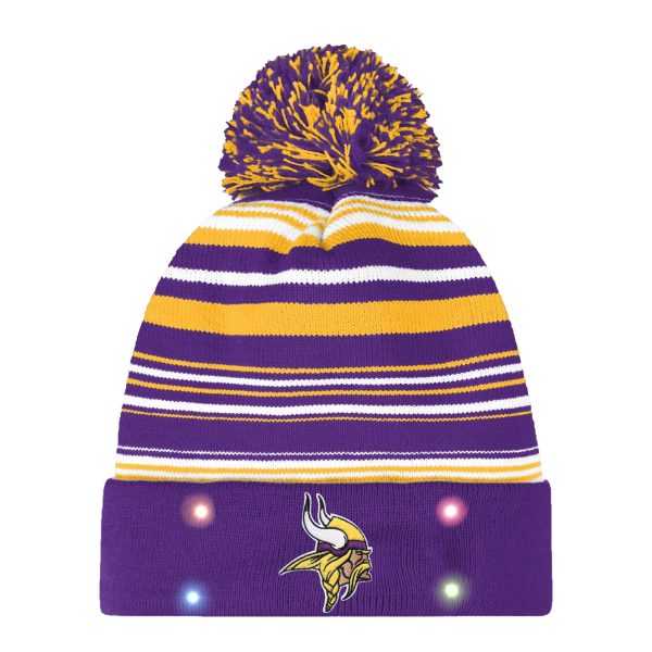 Minnesota Vikings NFL Horizontal Stripe Light Up Beanie For Cheap - Image 2