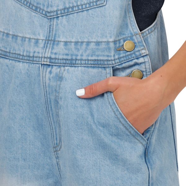 Houston Texans NFL Womens Big Logo Denim Bib Shortalls (PREORDER - SHIPS LATE MAY) For Cheap - Image 4