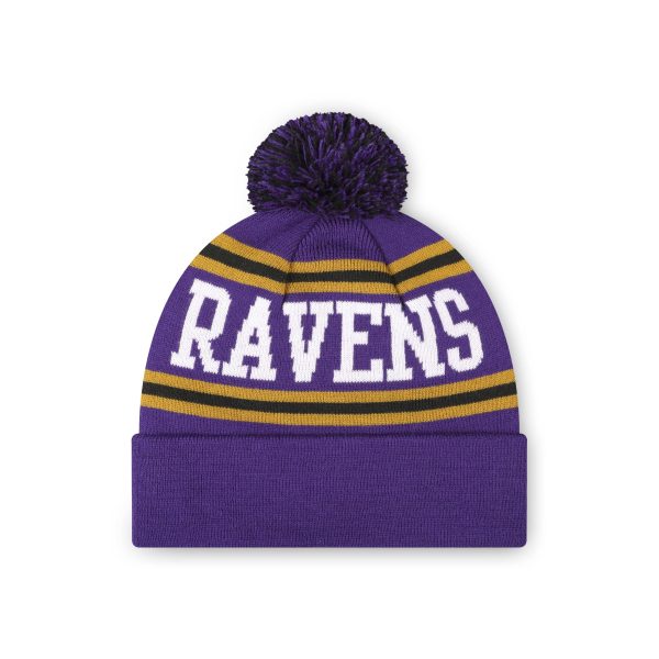 Baltimore Ravens NFL Purple Primary Logo Stripe Pom Beanie Online Sale - Image 2