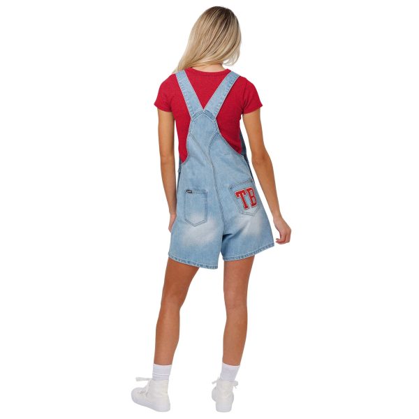 Tampa Bay Buccaneers NFL Womens Big Logo Denim Bib Shortalls (PREORDER - SHIPS LATE MAY) on Sale - Image 2