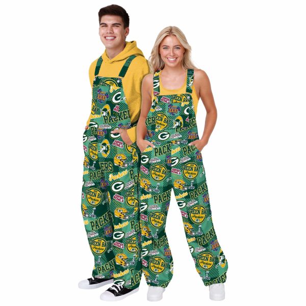 Green Bay Packers NFL Womens Historic Print Bib Overalls Discount - Image 3