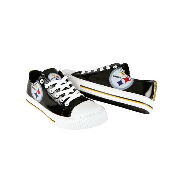 Pittsburgh Steelers NFL Womens Team Color Metallic Low Top Canvas Shoes Hot on Sale - Image 4