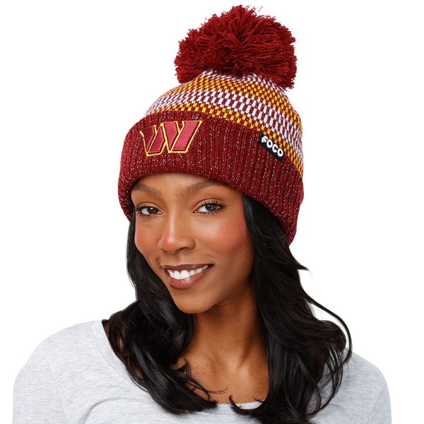 Washington Commanders NFL Womens Cozy Knit Metallic Thread Pom Beanie Online now - Image 3