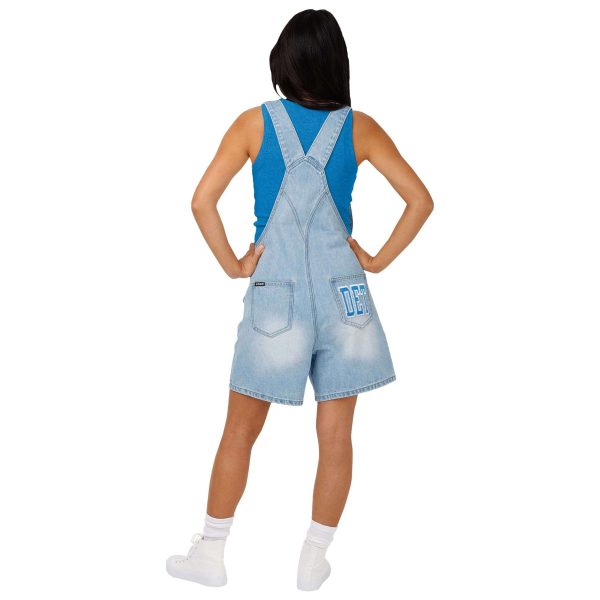 Detroit Lions NFL Womens Big Logo Denim Bib Shortalls (PREORDER - SHIPS LATE MAY) Online - Image 2