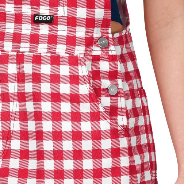 Boston Red Sox MLB Womens Gingham Check Bib Shortalls For Sale - Image 4