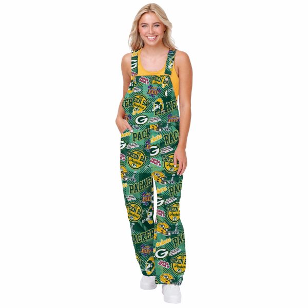 Green Bay Packers NFL Womens Historic Print Bib Overalls Discount