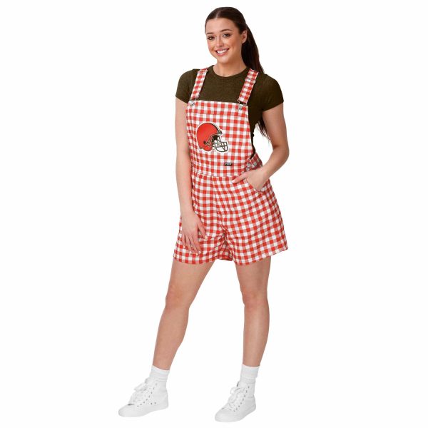 Cleveland Browns NFL Womens Gingham Check Bib Shortalls on Sale