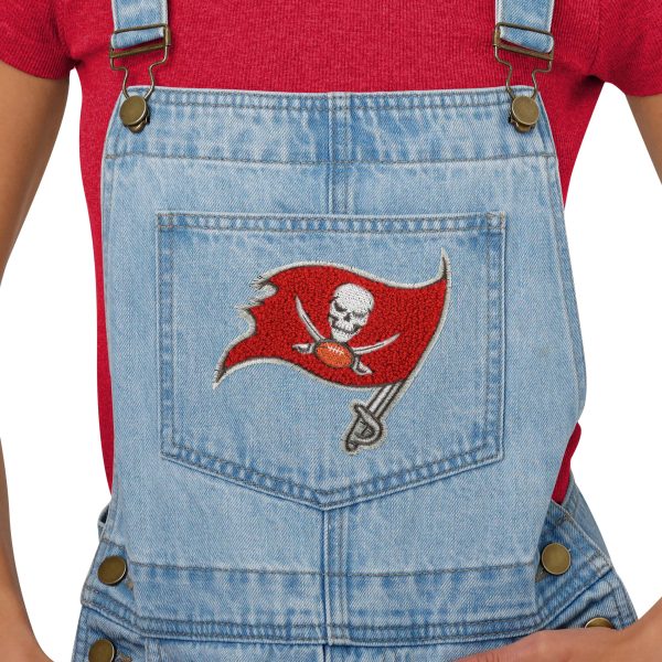 Tampa Bay Buccaneers NFL Womens Big Logo Denim Bib Shortalls (PREORDER - SHIPS LATE MAY) on Sale - Image 3