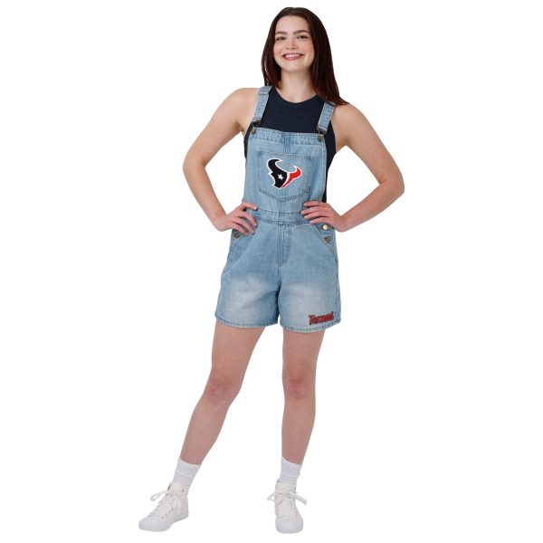 Houston Texans NFL Womens Big Logo Denim Bib Shortalls (PREORDER - SHIPS LATE MAY) For Cheap