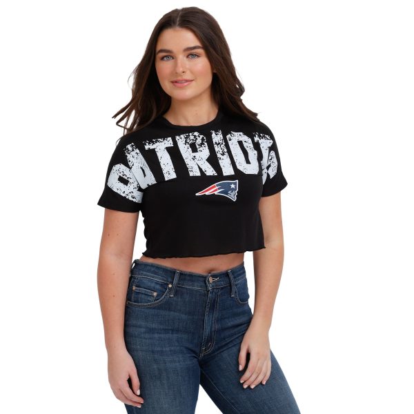 New England Patriots NFL Womens Distressed Wordmark Crop Top on Sale