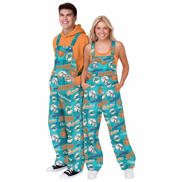 Miami Dolphins NFL Mens Historic Print Bib Overalls Sale - Image 3