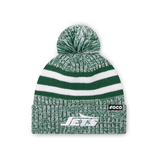 New York Jets NFL Heather Team Stripe Lined Pom Beanie on Sale