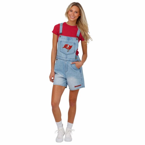 Tampa Bay Buccaneers NFL Womens Big Logo Denim Bib Shortalls (PREORDER - SHIPS LATE MAY) on Sale