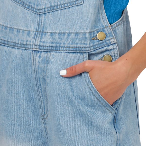 Detroit Lions NFL Womens Big Logo Denim Bib Shortalls (PREORDER - SHIPS LATE MAY) Online - Image 4