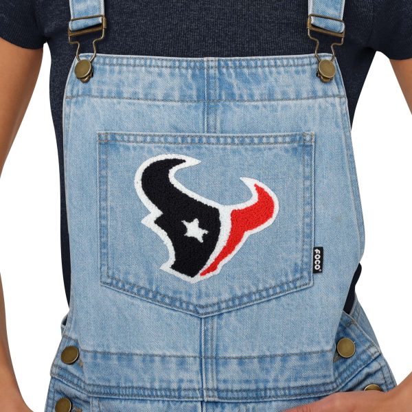 Houston Texans NFL Womens Big Logo Denim Bib Shortalls (PREORDER - SHIPS LATE MAY) For Cheap - Image 3