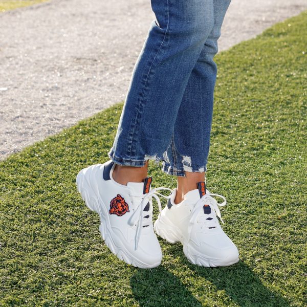 Chicago Bears NFL Womens Glitter Big Logo Vintage White Chunky Sneaker Supply - Image 3
