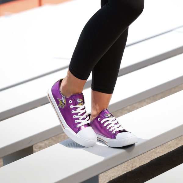 Minnesota Vikings NFL Womens Team Color Metallic Low Top Canvas Shoes Sale - Image 3