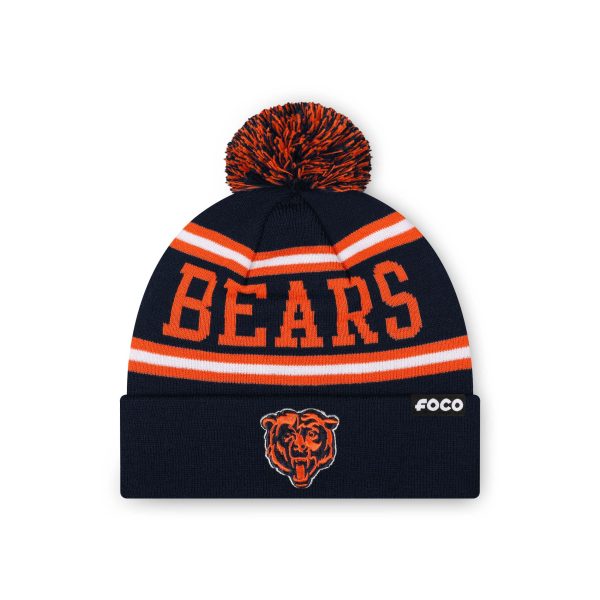 Chicago Bears NFL Navy Primary Logo Stripe Pom Beanie Fashion
