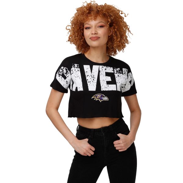 Baltimore Ravens NFL Womens Distressed Wordmark Crop Top Fashion