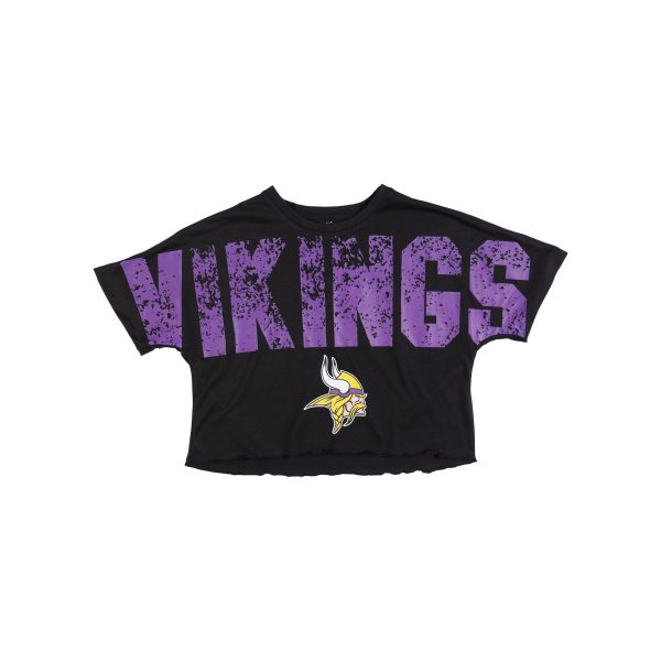 Minnesota Vikings NFL Womens Distressed Wordmark Crop Top For Cheap - Image 3