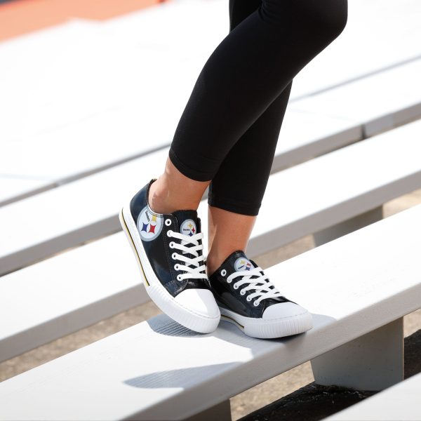 Pittsburgh Steelers NFL Womens Team Color Metallic Low Top Canvas Shoes Hot on Sale - Image 3
