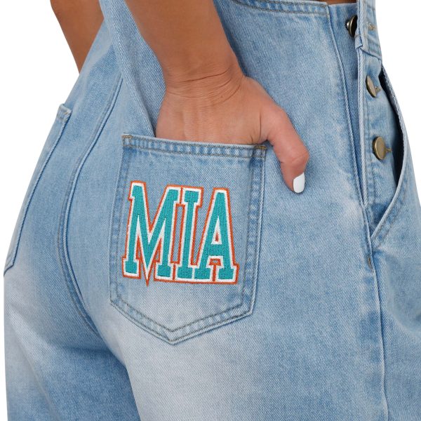 Miami Dolphins NFL Womens Big Logo Denim Bib Shortalls (PREORDER - SHIPS LATE MAY) Online now - Image 5
