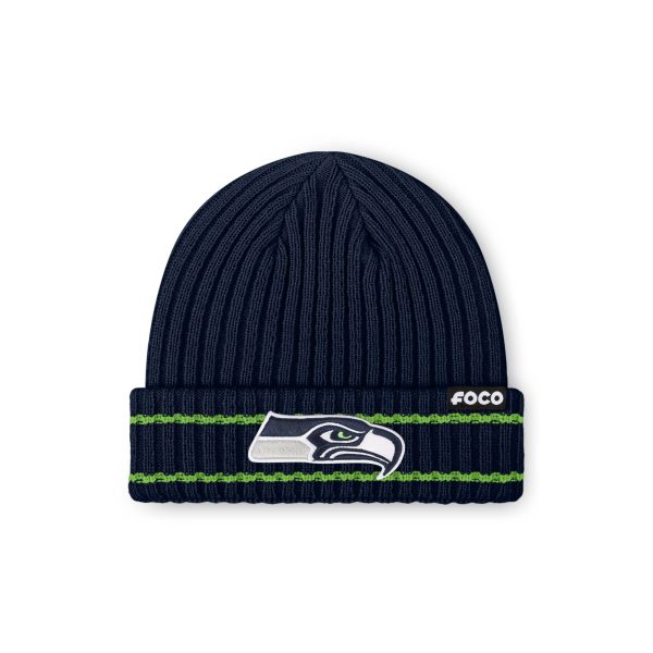 Seattle Seahawks NFL Navy Primary Logo Ribbed Beanie For Cheap