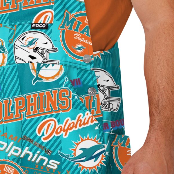 Miami Dolphins NFL Mens Historic Print Bib Overalls Sale - Image 5