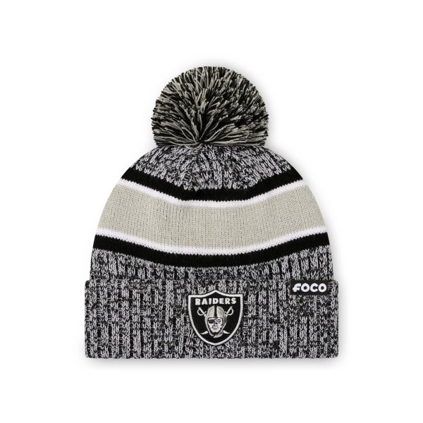 Las Vegas Raiders NFL Heather Team Stripe Lined Pom Beanie on Sale