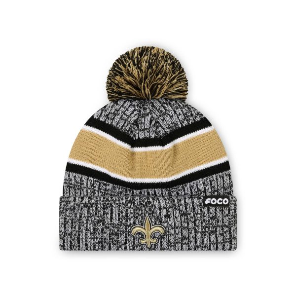 New Orleans Saints NFL Heather Team Stripe Lined Pom Beanie For Discount