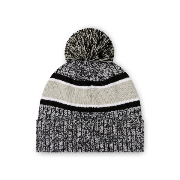 Las Vegas Raiders NFL Heather Team Stripe Lined Pom Beanie on Sale - Image 2