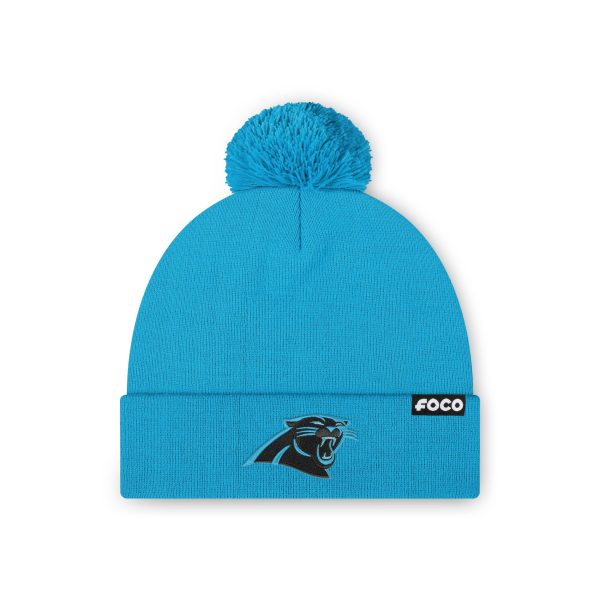 Carolina Panthers NFL Glacier Blue Basic Primary Logo Pom Beanie For Sale