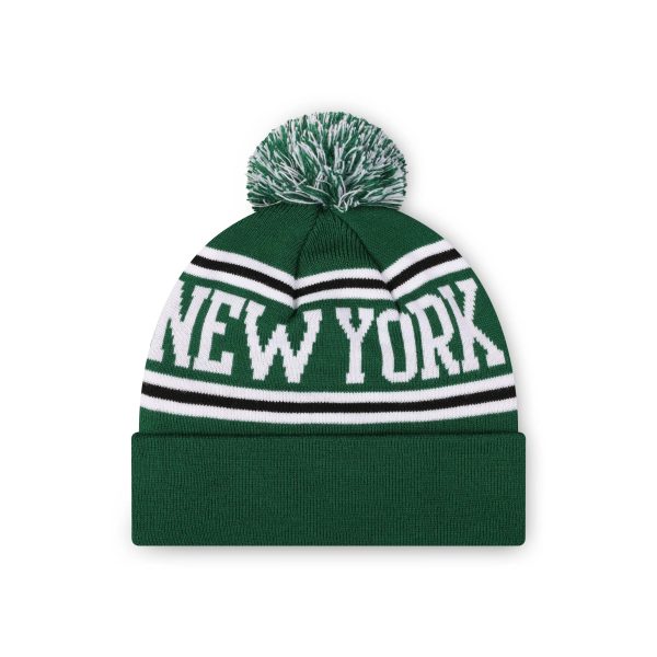 New York Jets NFL Dark Green Primary Logo Stripe Pom Beanie Hot on Sale - Image 2