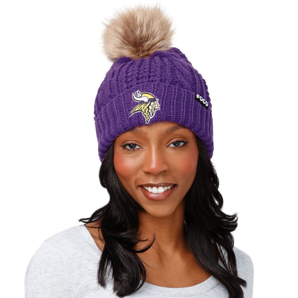 Minnesota Vikings NFL Womens Faux Fur Pom Beanie For Discount - Image 3