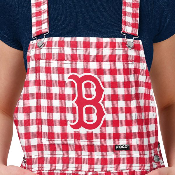 Boston Red Sox MLB Womens Gingham Check Bib Shortalls For Sale - Image 3