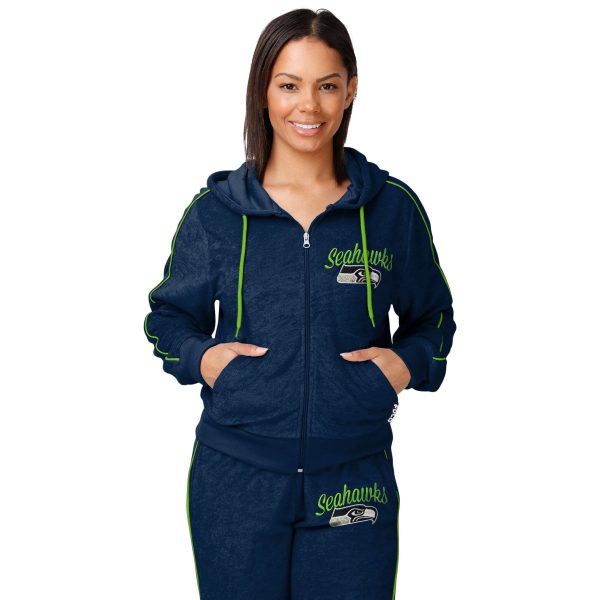 Seattle Seahawks NFL Womens Terry Knit Zip Up Top Fashion