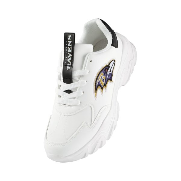 Baltimore Ravens NFL Womens Glitter Big Logo Vintage White Chunky Sneaker For Cheap - Image 2