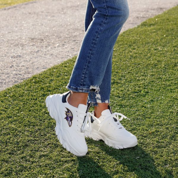 Baltimore Ravens NFL Womens Glitter Big Logo Vintage White Chunky Sneaker For Cheap - Image 3
