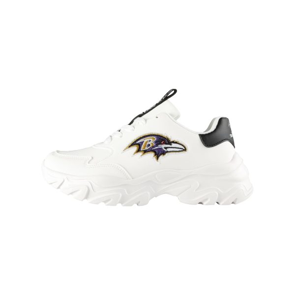 Baltimore Ravens NFL Womens Glitter Big Logo Vintage White Chunky Sneaker For Cheap